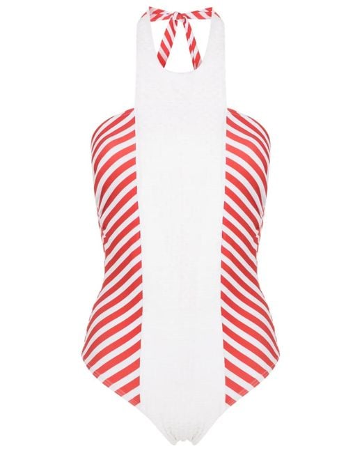Amir Slama Red Striped Halterneck Swimsuit