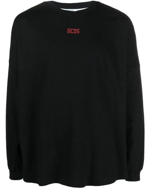 Gcds Black Long-Sleeved Logo-Print T-Shirt for men