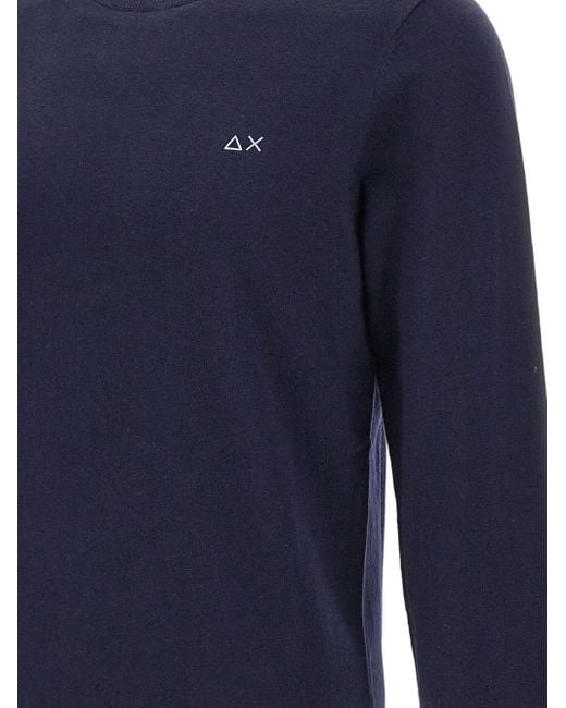 Sun 68 Blue Ribbed Crew-Neck Sweater for men