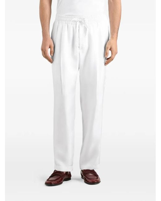 Dolce & Gabbana White Silk Twill Jogging Trousers for men