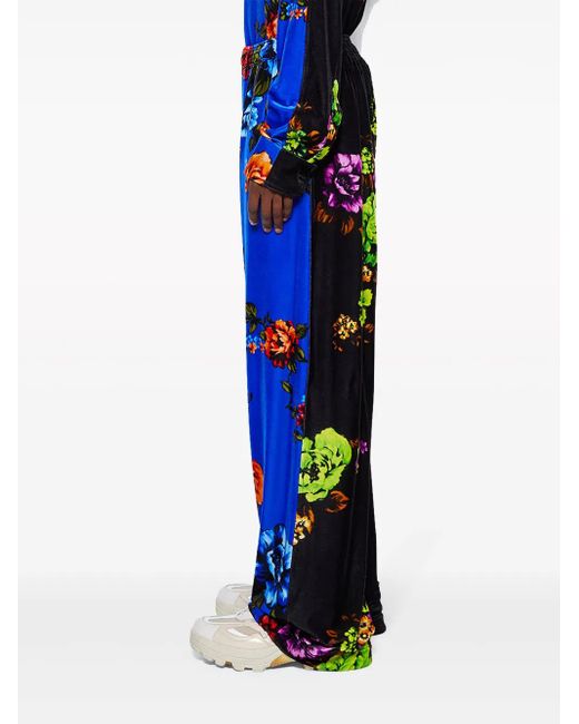 Vetements Blue Floral-Print Velvet Track Pants for men