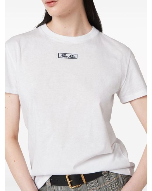 Miu Miu Katoenen T-shirt Met Geborduurd Logo in het White