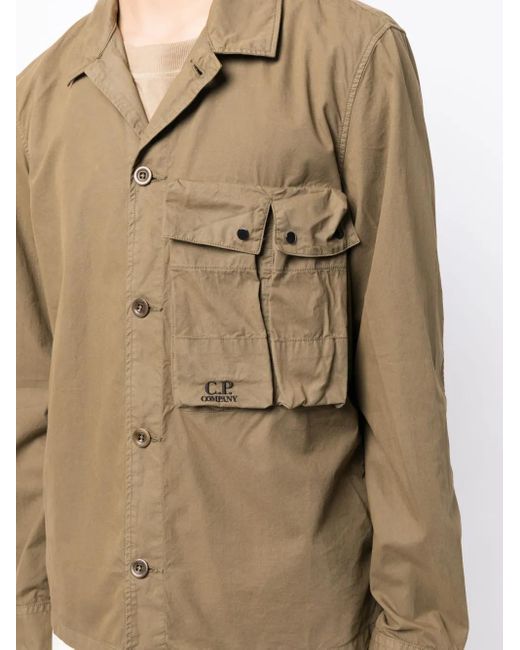 C P Company Natural Logo-Embroidered Cotton Shirt for men