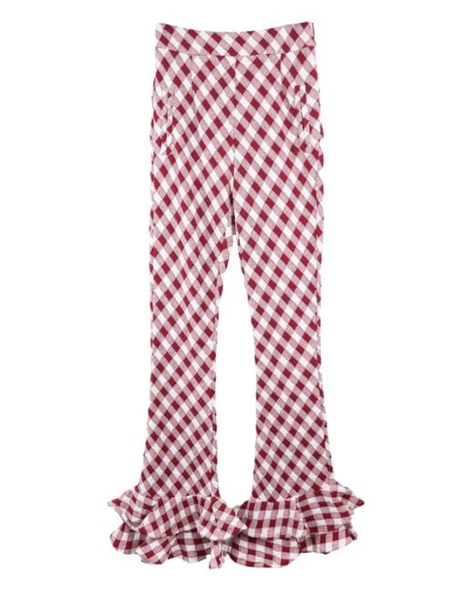 Ambush Red Gingham Ruffle-Detail Trousers
