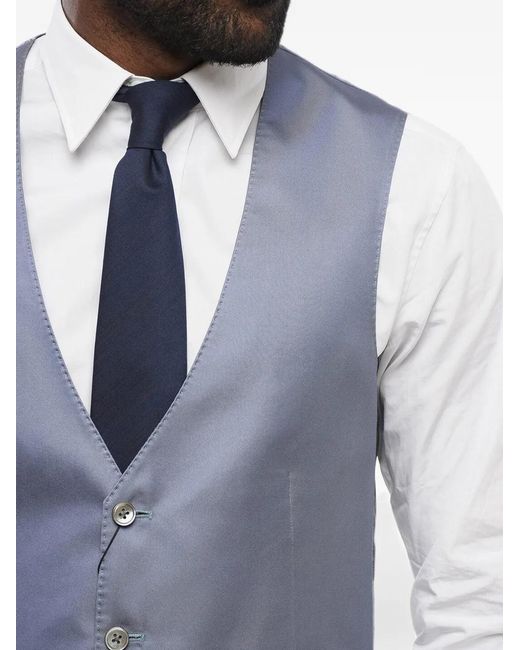 Corneliani Blue Button-Down Silk Waistcoat for men
