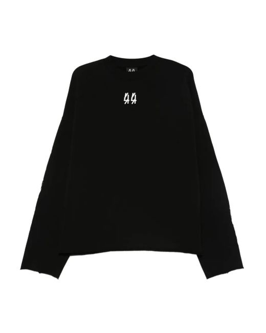 44 Label Group Black Logo-Embroidered Frayed-Edge Sweater for men
