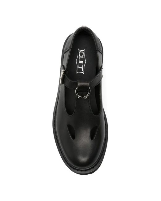 Cult Black Slash Buckle Strap Leather Loafers