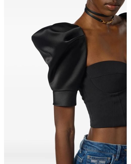 Elisabetta Franchi パフスリーブ コルセットトップ Black