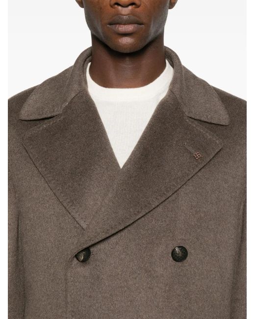 Tagliatore Brown Cashmere Double-Breasted Coat for men
