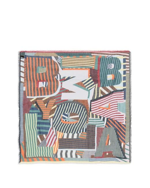 Bimba Y Lola Gray Stripe-Pattern Scarf