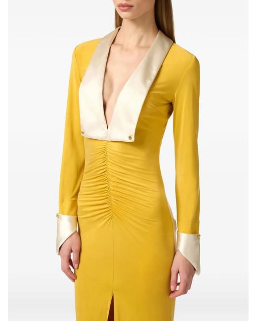 Elisabetta Franchi Metallic Wide-Lapels Slim-Fit Maxi Dress