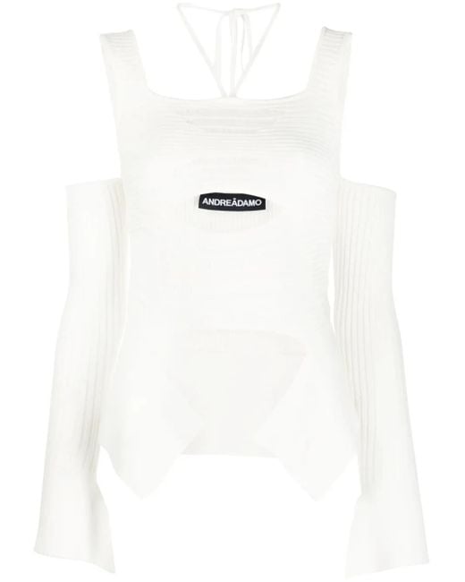 ANDREADAMO White Cut-Out Detail Ribbed Knit Top
