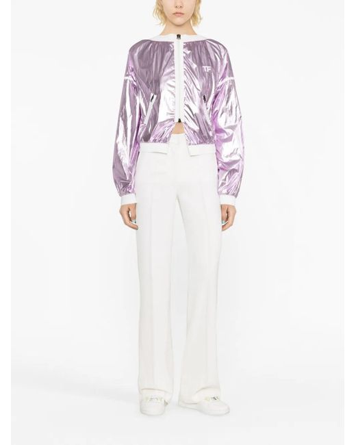 Tom Ford Pink Metallic Cropped Bomber Jacket
