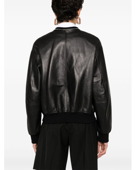 Jil Sander Black Leather Bomber Jacket