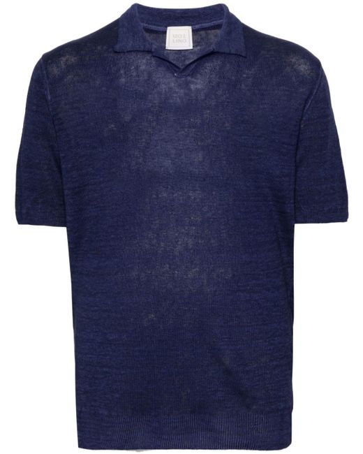 120% Lino Blue Semi-sheer Polo Shirt for men