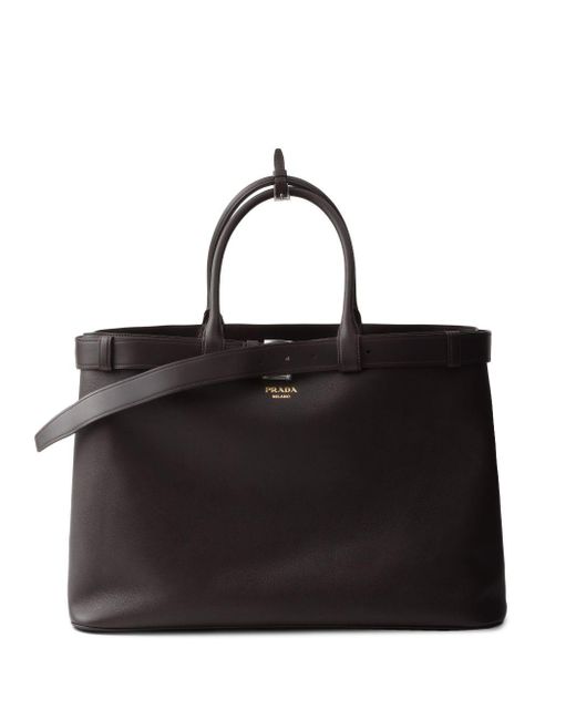 Prada Buckle Leather Tote Bag in Black for Men Lyst UK