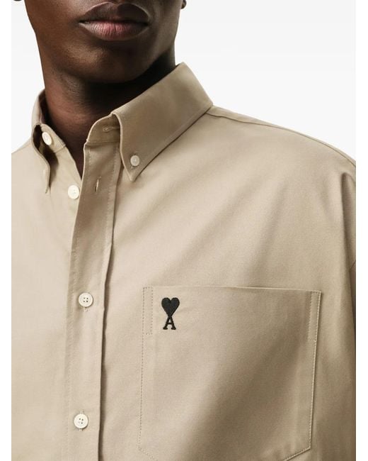 AMI Natural Ami De Coeur Embroidered Boxy Shirt for men