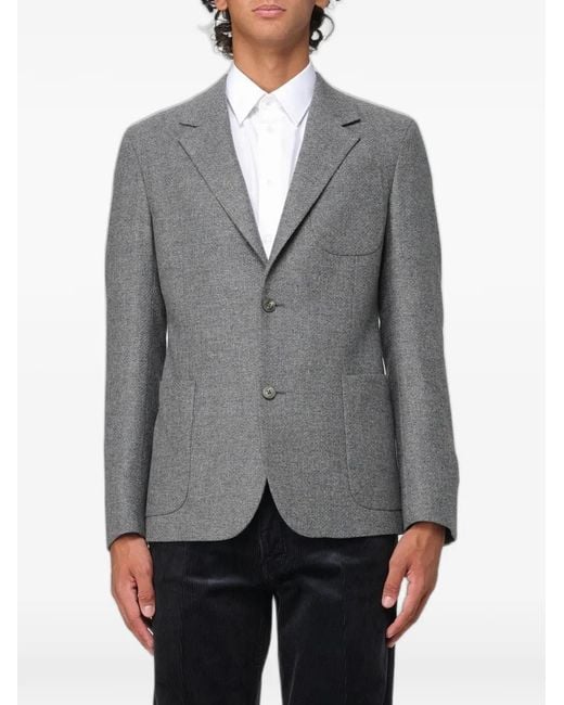 Emporio Armani Gray Single-Breasted Notch-Lapels Blazer for men