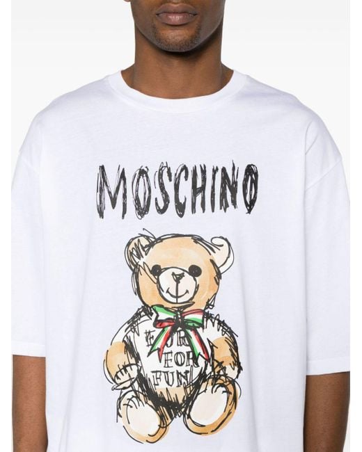 Moschino White T-Shirt With Teddy Bear Print for men