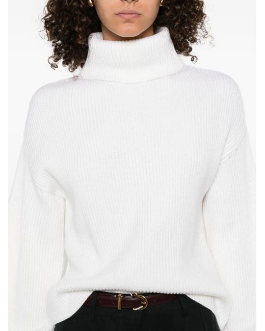 P.A.R.O.S.H. White Roll-Neck Ribbed Sweater