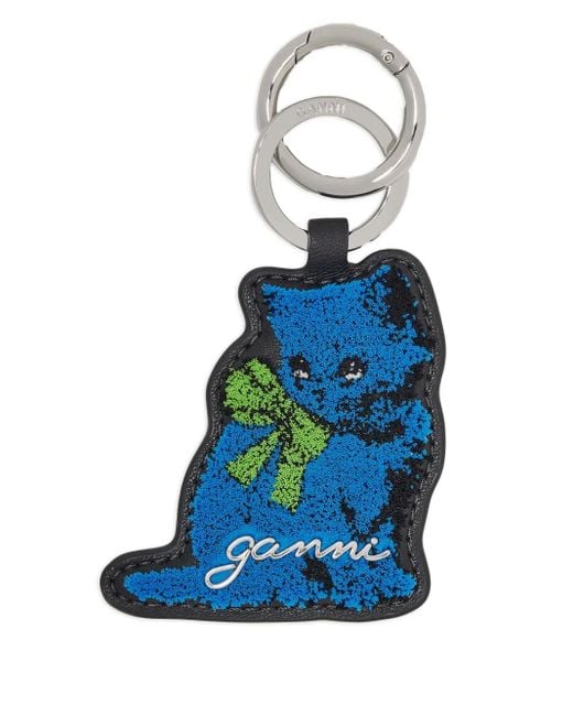 Ganni Blue Sleek Keychain With Recycled Leather And Sustainable Materials