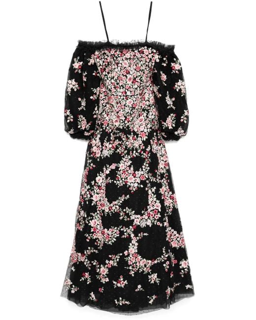 Needle & Thread Black Midikleid mit Blumen-Print