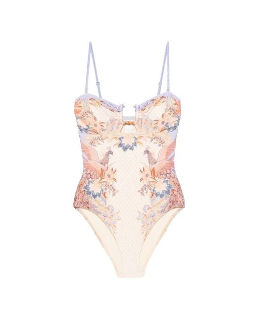 Zimmermann Pink Indra Bamboo-Trim Swimsuit