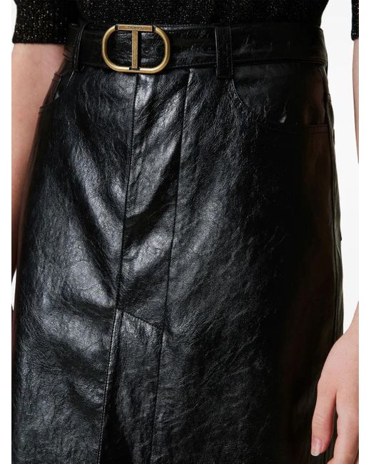 Twinset Black Logo-Plaque Midi Skirt