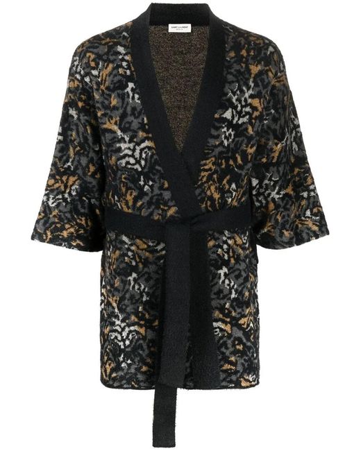 Saint Laurent Black Leopard-Knit Cardigan for men