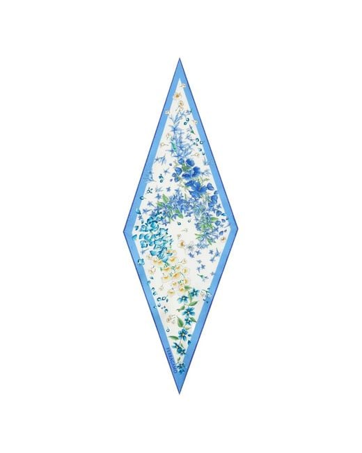 Ferragamo Blue Floral-Print Scarf