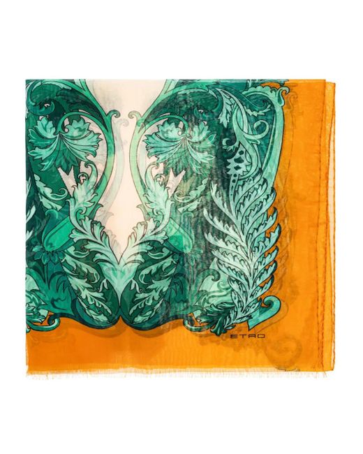 Etro ボタニカルプリント スカーフ Green