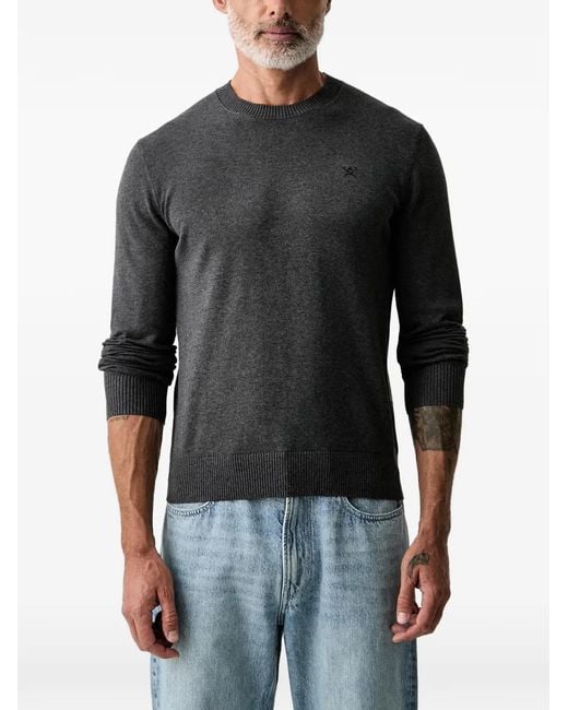 Hackett Black Logo-Embroidered Ribbed-Trim Sweater for men