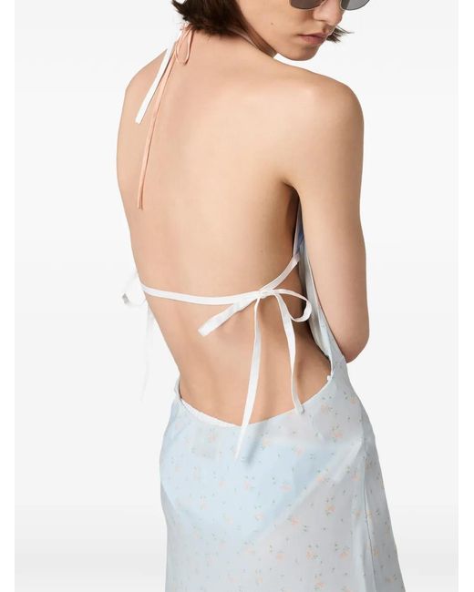 Miu Miu White Embroidered Marocain Crepe Dress