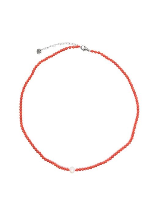 COLLANINE COLORATE Orange Beaded Pearl-Detail Necklace