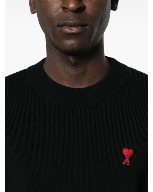 AMI Black Ami Paris Ami De Coeur Organic Cotton Sweater for men