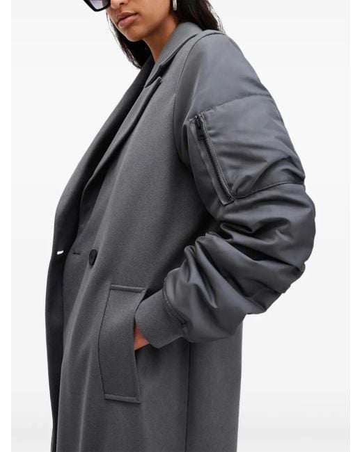 AllSaints Gray Paulah Bomber-Sleeve Double-Breasted Coat