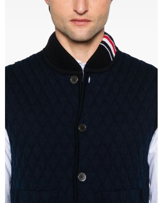 Thom Browne Blue Rwb Stripe-Detail Quilted Vest for men
