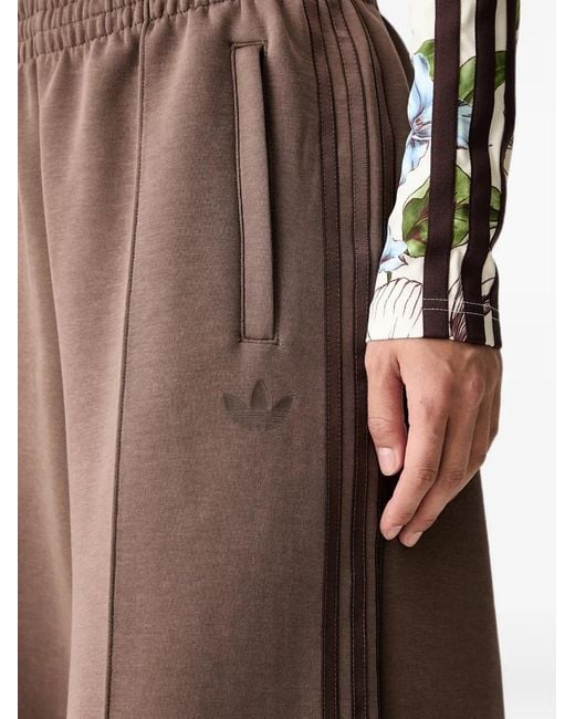 Adidas Brown Logo-Embroidered Wide-Leg Track Pants