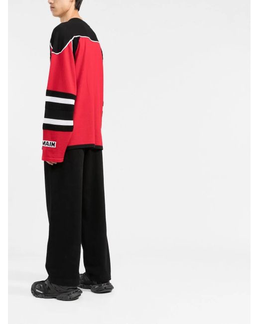 Balmain Red Bi-Color Boxy Sweater For for men