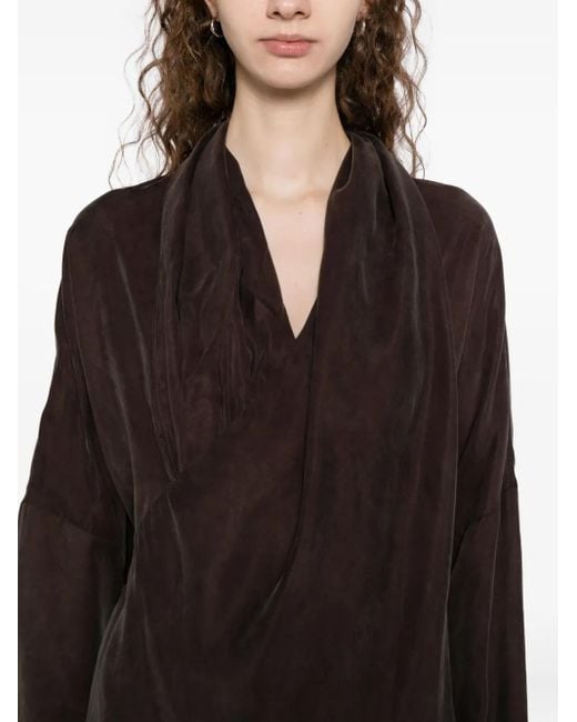 YEAREAST Brown Asymmetric Wrap Blouse