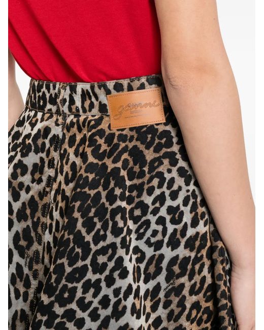 Ganni Black Leopard-Print Mini Skirt
