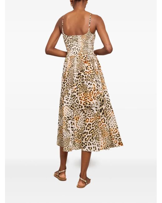 Cara Cara Natural Carmen Smocked Leopard-Print Midi Dress