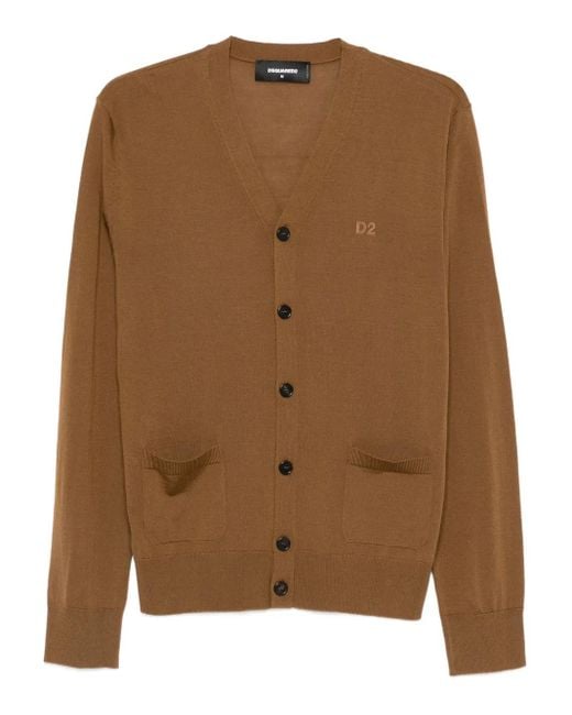 DSquared² Brown Logo-Embroidered Cardigan for men