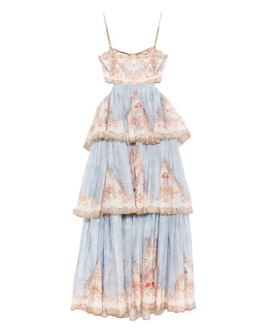 Zimmermann Blue Patterned Dress With Lurex Thread