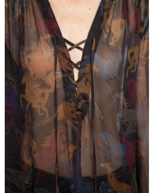 Zadig & Voltaire Brown Horse-Print Lace-Up Top
