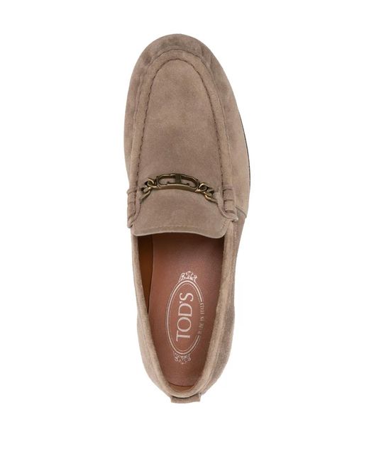 Tod's Brown Logo-Plaque Suede Loafers for men