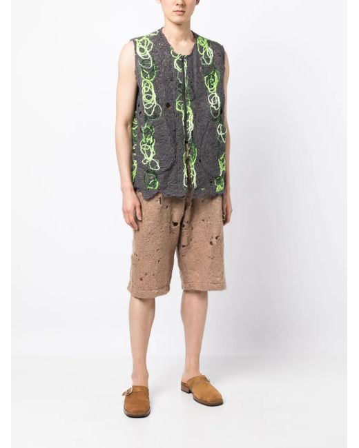 VITELLI Gray Open-Knit Distressed Zipped Waistcoat for men