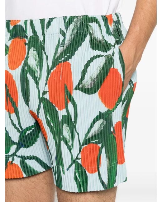 Homme Plissé Issey Miyake White Fruit-Print Pleated Shorts for men