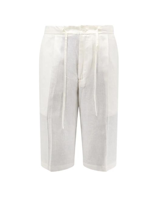 Hevò White Drawstring-Waist Pleated Shorts for men
