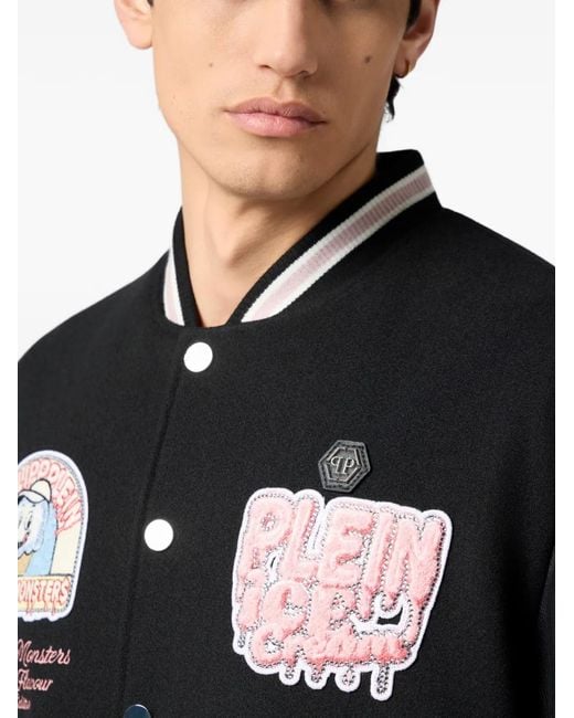 Philipp Plein Black Applique Bomber Jacket for men